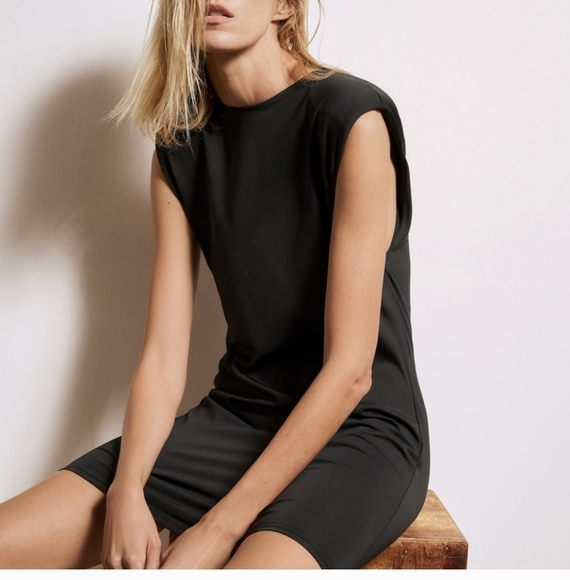ZARA Shoulder Pad Mini Dress In Black. Size Medium NWT - Picture 3 of 14